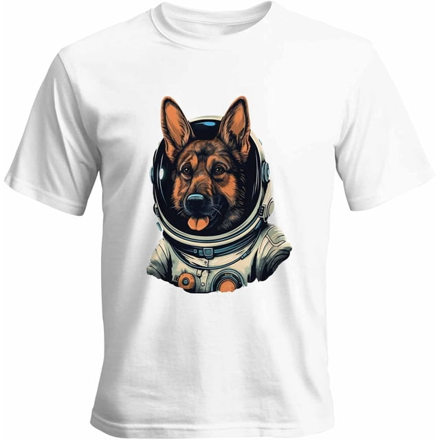 Camisetas casuales de manga corta con estampado de perro con traje espacial para hombre