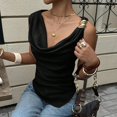 thumbnail image 2 of Women's Draped Cowl Neck Ruched Sleeveless Tank Top Going Out Tops Elegant Brunch Outfit Summer Beach Vacation Going Out Womens Tops Black L, 2 of 5