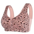 thumbnail image 4 of qolati Front Closure Sports Bras Women Comfortable Leopard Print Front Buckle Plus Size Wireless Gathered Bra Breathable Convenient Seamless Everyday Sleep Bras, 4 of 7