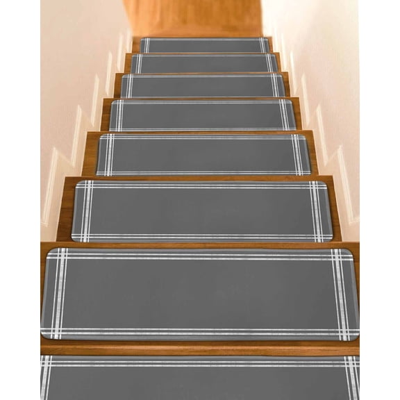 Stair Treads for Wooden Steps, Pure Dark Grey Peel and Stick Stair Treads with Reusable Adhesive, Simple Solid Color Non Slip Indoor Stairs Runner Rugs Mats for Elders Dogs 8"x30" 15PCS