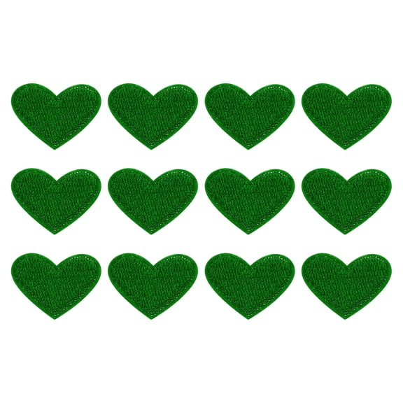 Uxcell 12Pack Iron on Heart Patches Sew on Heart Embroidered Patches, 25mm Dark Green
