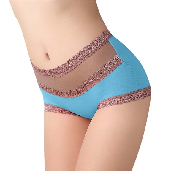 Panties for Women,Plus Size High Waist Panties with Elegant Lace Comfortable Solid Color Briefs,Womens Underwear,E,XL
