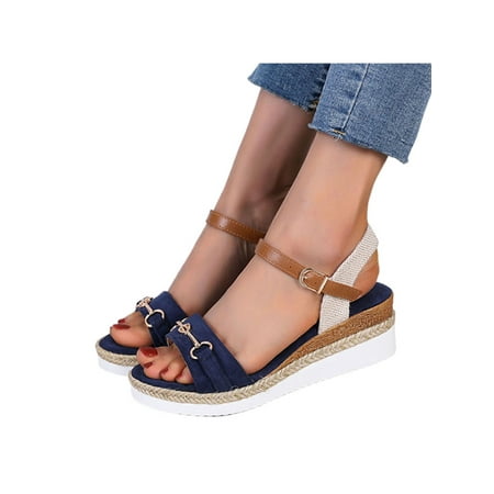 

Wazshop Women s Roman Sandal Open Toe Wedge Sandals Ankle Strap Wedges Breathable Summer Espadrilles Women Dress Shoes Faux Suede Fashion Blue 4.5