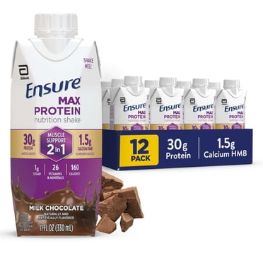 Ensure Max Protein Shake, 2-in-1 Muscle Support, 30g Protein, Milk Chocolate, 11 fl oz, 12 Pack