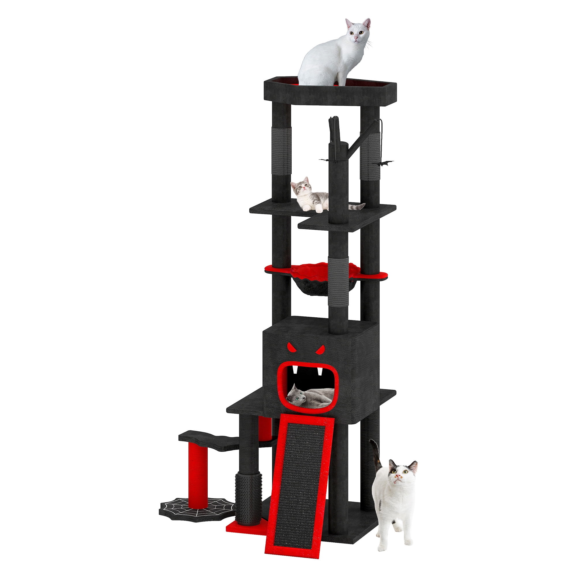 Uforic 60" Gothic Cat Tree Tower with Coffin Bed, Black Halloween Cat Tower with Top Perch, Condos, Basket & Scratcher