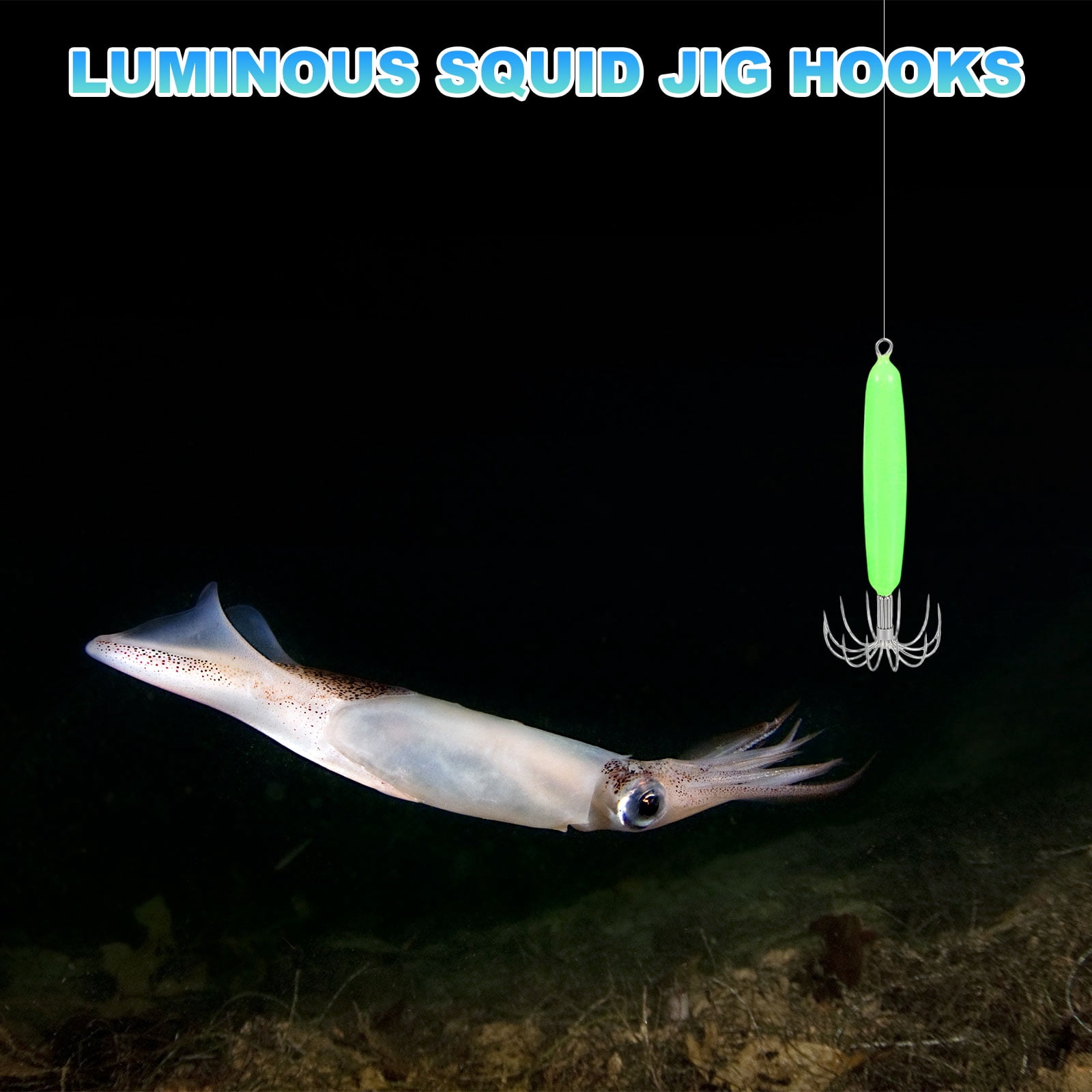 Uxcell Luminous Squid Jig Hooks, 55g Squid Jigs Saltwater Glow in Dark with 12 Stainless Steel Needles Fishing Lures Bait 4'' & 8Pcs & Green - Fit for Cuttlefish Sleeve Night Fishing