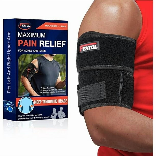 wonima11 FEATOL Bicep Tendonitis Brace Compression Sleeve Support, Upper Arm Brace Tricep Bicep Support Bands for Men and Women, Arm Wrap Pain Relief for Muscle Strains and Inflammation(Black, Large)