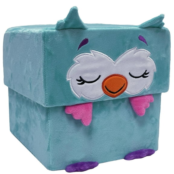 Happy Nappers: Adorable Storables - Owl - Teal & Pink - 8” Character Box & Surprise 8” Plush Toy w/ Weighted Paws, Square Storage Bin, Kids Age 1 
