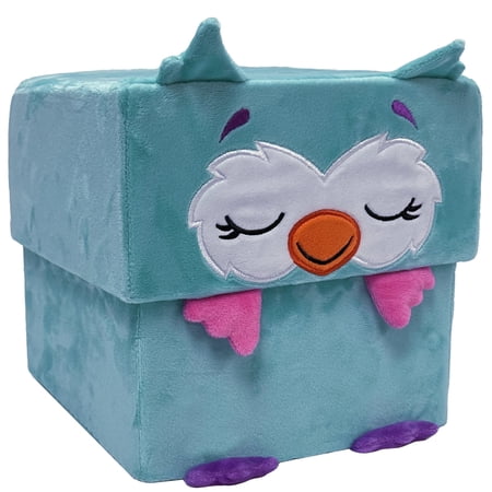 Happy Nappers: Adorable Storables - Owl - Teal & Pink - 8” Character Box & Surprise 8” Plush Toy w/ Weighted Paws Square Storage Bin Kids Age 1+
