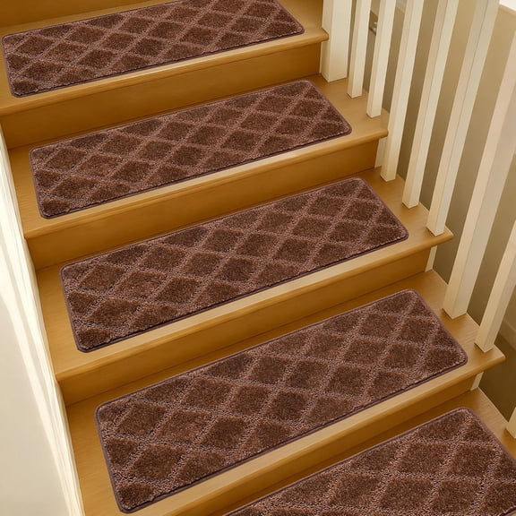 9"x30" Stair Treads for Wooden Steps Indoor, 7Pcs Non Slip Peel and Stick Carpet Treads, Washable & Reusable Self Adhesive Runner Rug Kids Elders Pets - Brown