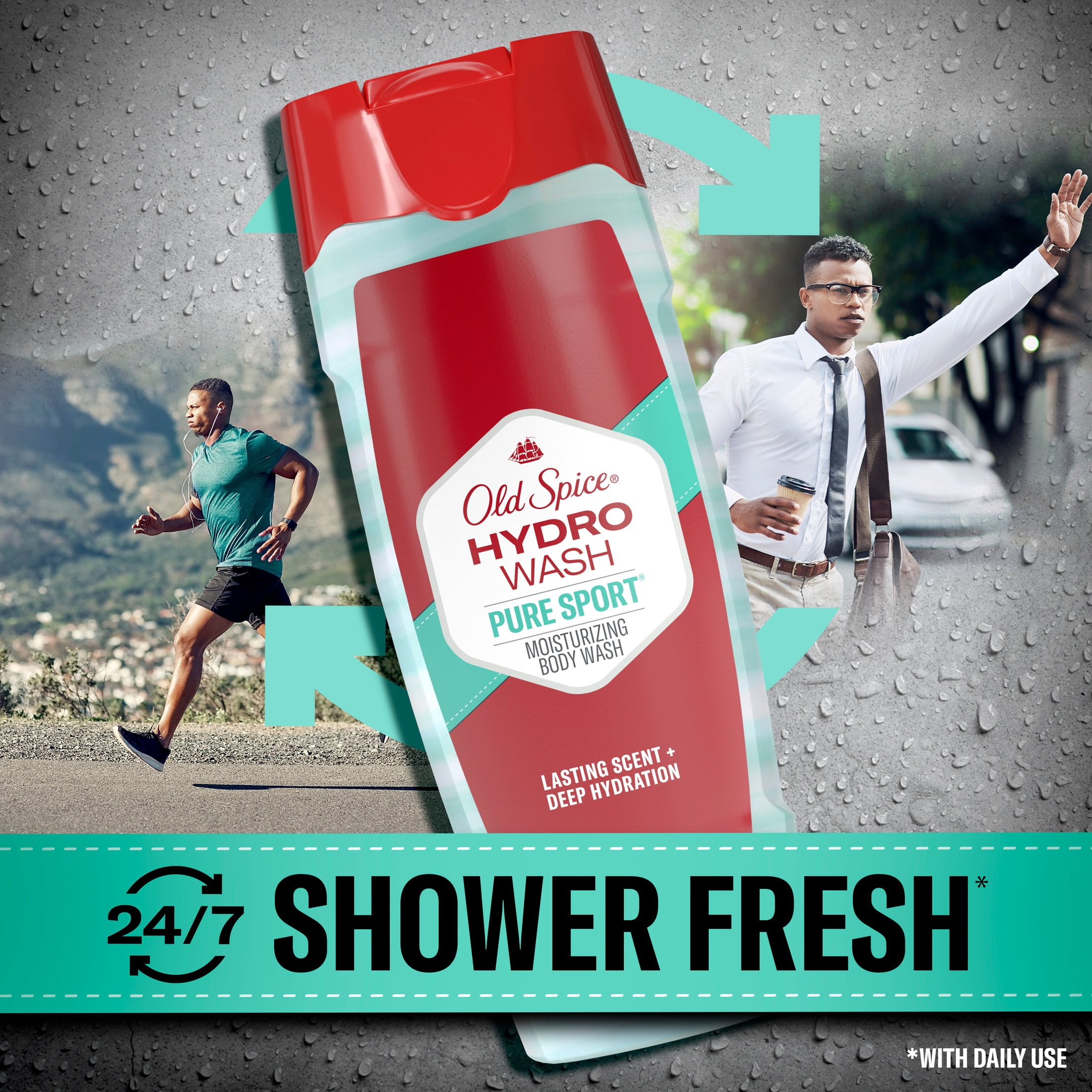(4 pack) Old Spice Body Wash for Men, Hydro Wash Pure Sport, 24/7 Shower Fresh, 21 fl oz