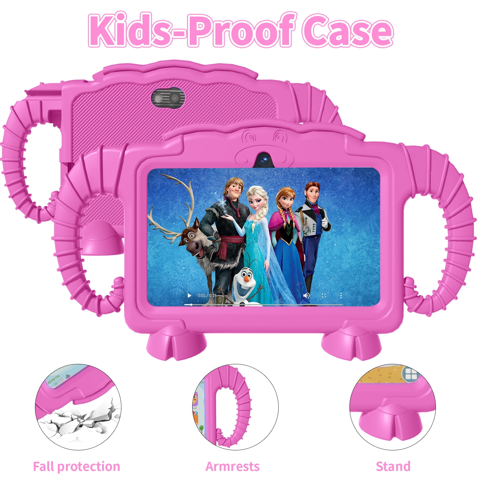 Kids Tablet, 7 inch Android Tablet for Kids, 6GB RAM 32GB ROM Quad-Core Toddler Tablet with Shockproof Case, Bluetooth, WiFi, Parental Control, 2MP+2MP Dual Camera, GPS, Games