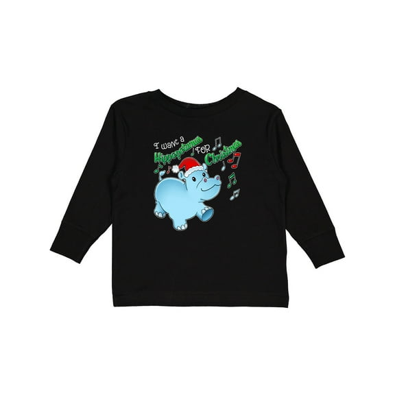 Inktastic I Want a Hippopotamus for Christmas Hippo in Santa Hat Boys or Girls Long Sleeve Toddler T-Shirt
