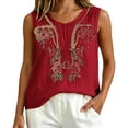 thumbnail image 7 of Women's Linen Sleeveless Tank Tops 2026 Summer Casual Boho Embroidered Loose Lightweight Blouses by Yigetop Red 2XL, 7 of 7