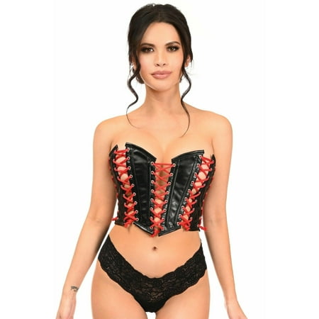 

Lavish Black Faux Leather With Red Lacing Lace-Up Bustier