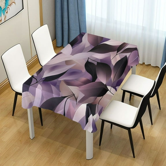 54x54 Inch Tablecloth Polyester Square Tablecloth for Home Kitchen Dinner Decor Purple Abstract Leaves