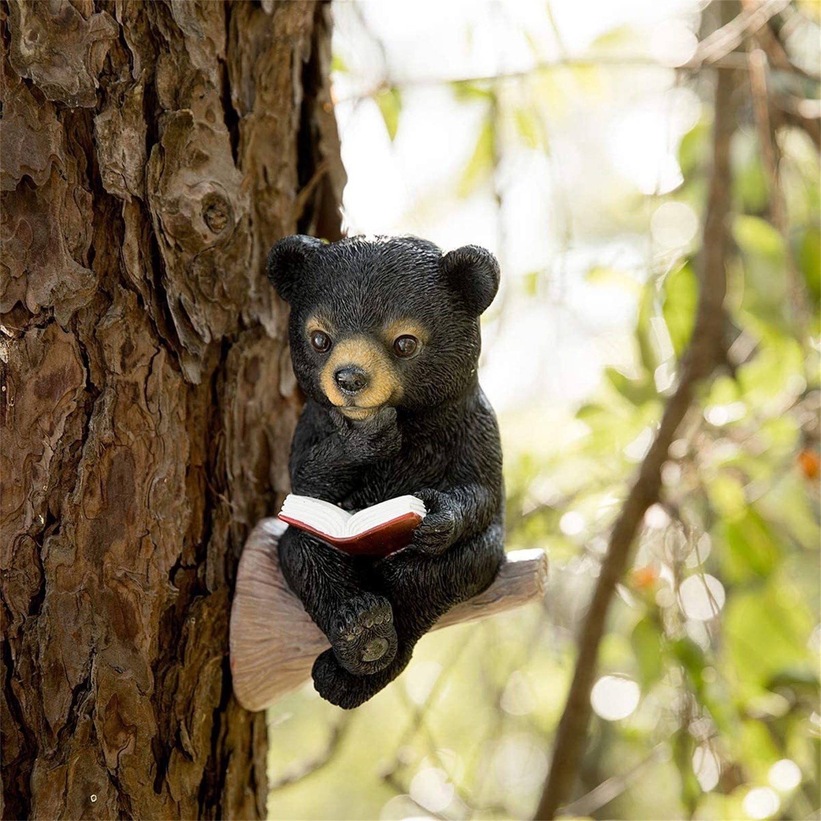 Clearance Desktop Ornament under $15,Solar Charging Baby Bear&Koala Reading Book Sculpture Resin Animal Statue Outdoor Decoration With Solar LED Lights Yard Art Sculpture For Yard Patio Porch De