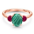 thumbnail image 3 of Gem Stone King 18K Rose Gold Plated Silver Green Malachite and Red Created Ruby Engagement Ring for Women | 3.00 Cttw | Oval 9X7MM | Gemstone Birthstone | Size 7, 3 of 6