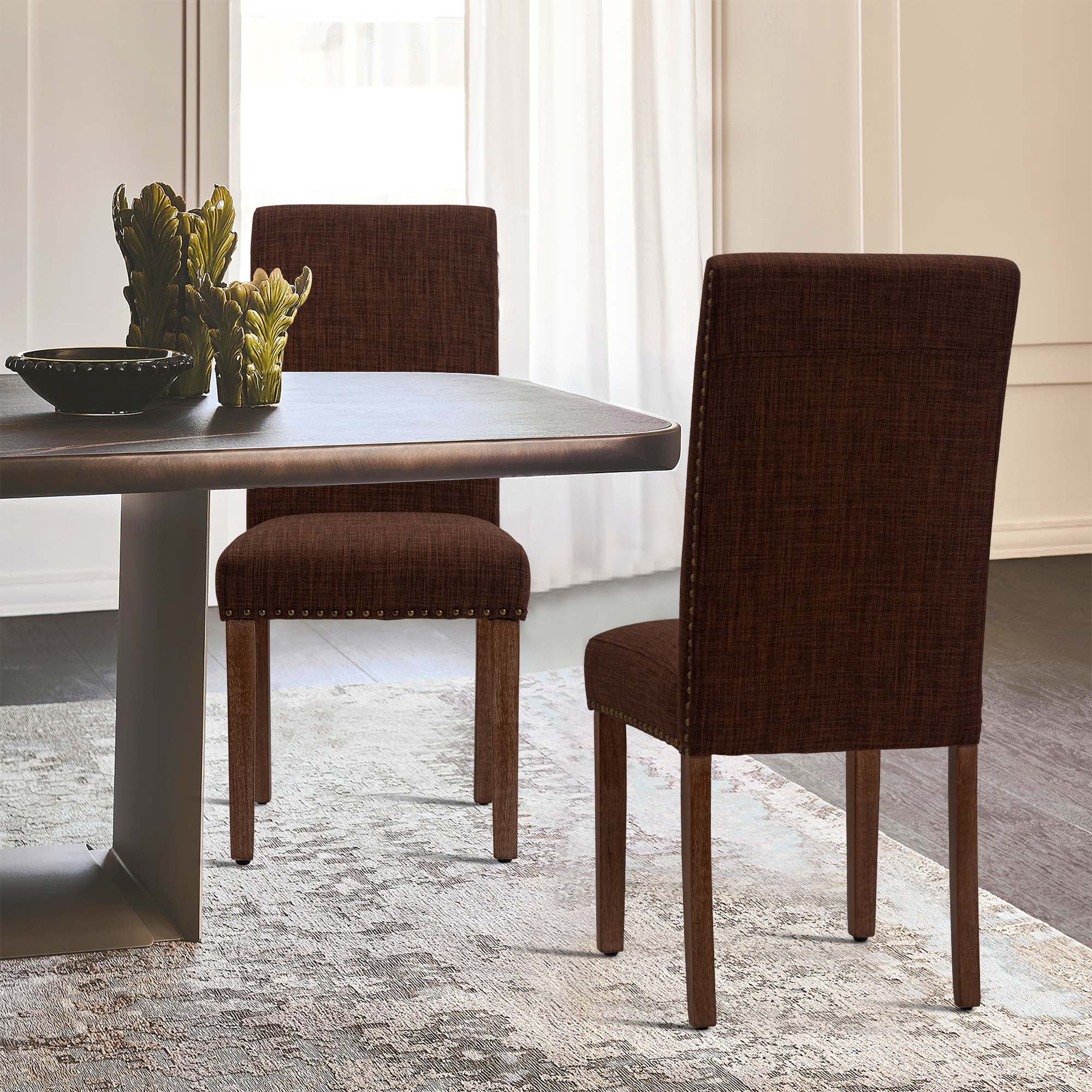 Dining Chairs Set of 2 Fabric Dining Chairs with Nailhead for Home,Brown