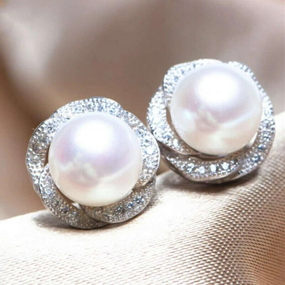 2.00CT White Pearl 925 Silver Women's Stud Earrings 14k White Gold Plated