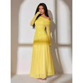 thumbnail image 5 of Women Yellow One Shoulder Long Sleeve Floral Embroidery Ruched Waist Maxi, 5 of 6