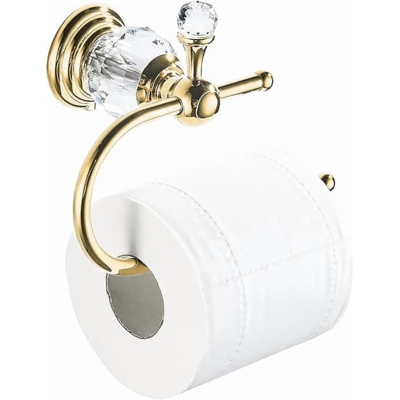 Funpisea Polished Gold Crystal Toilet Paper Holder, Wall-Mounted Bathroom Tissue Roll Holder