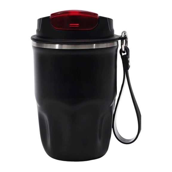 Stainless Steel Travel Insulated Mug, Leak‑Resistant Portable Coffee Water Cup With Lanyard For Hot Cold Beverages,Black-A