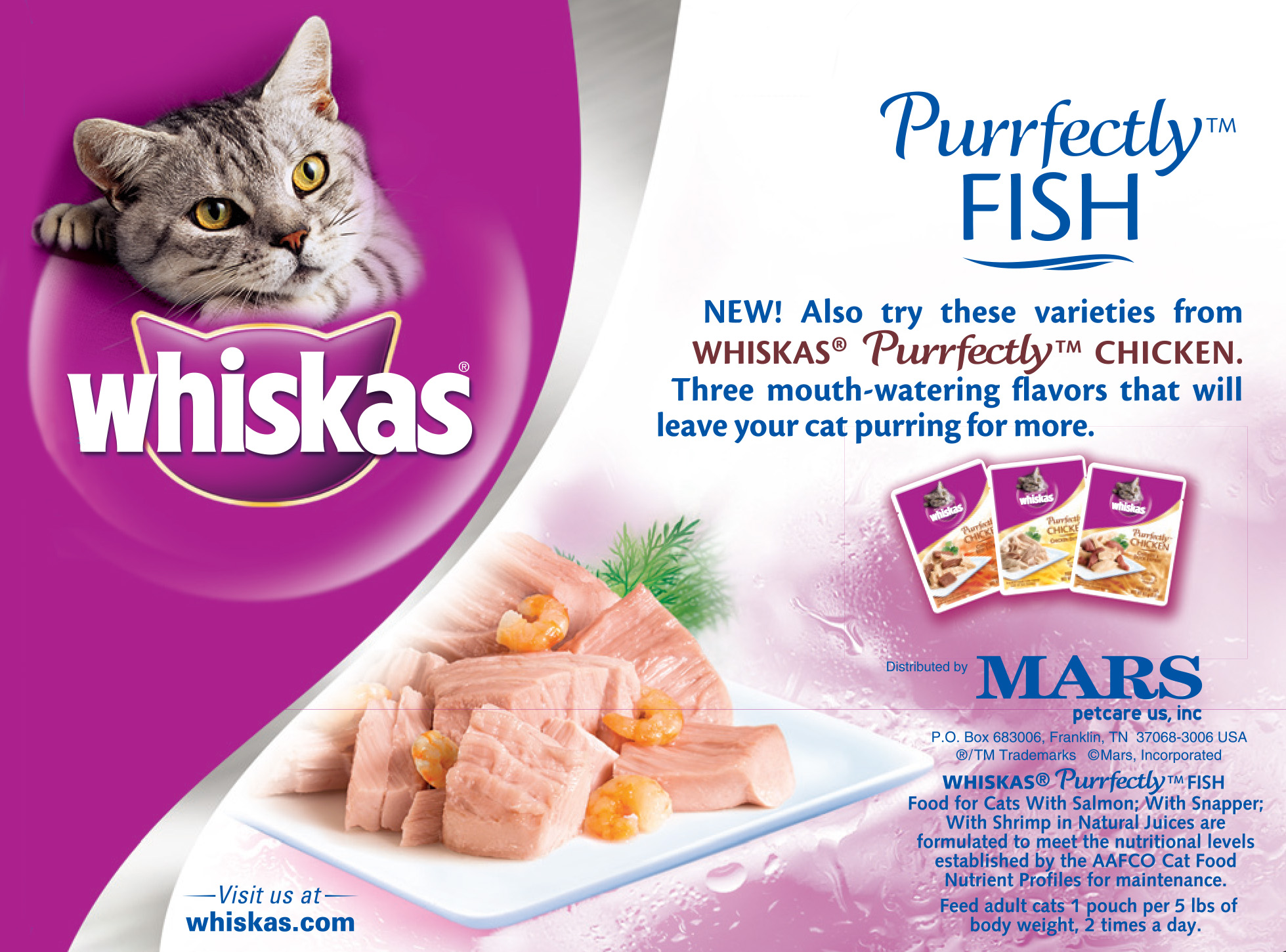 (10 Pack) Whiskas Purrfectly Fish Variety Pack Wet Cat Food, Featuring Salmon, 3 oz. Pouches - image 5 of 6