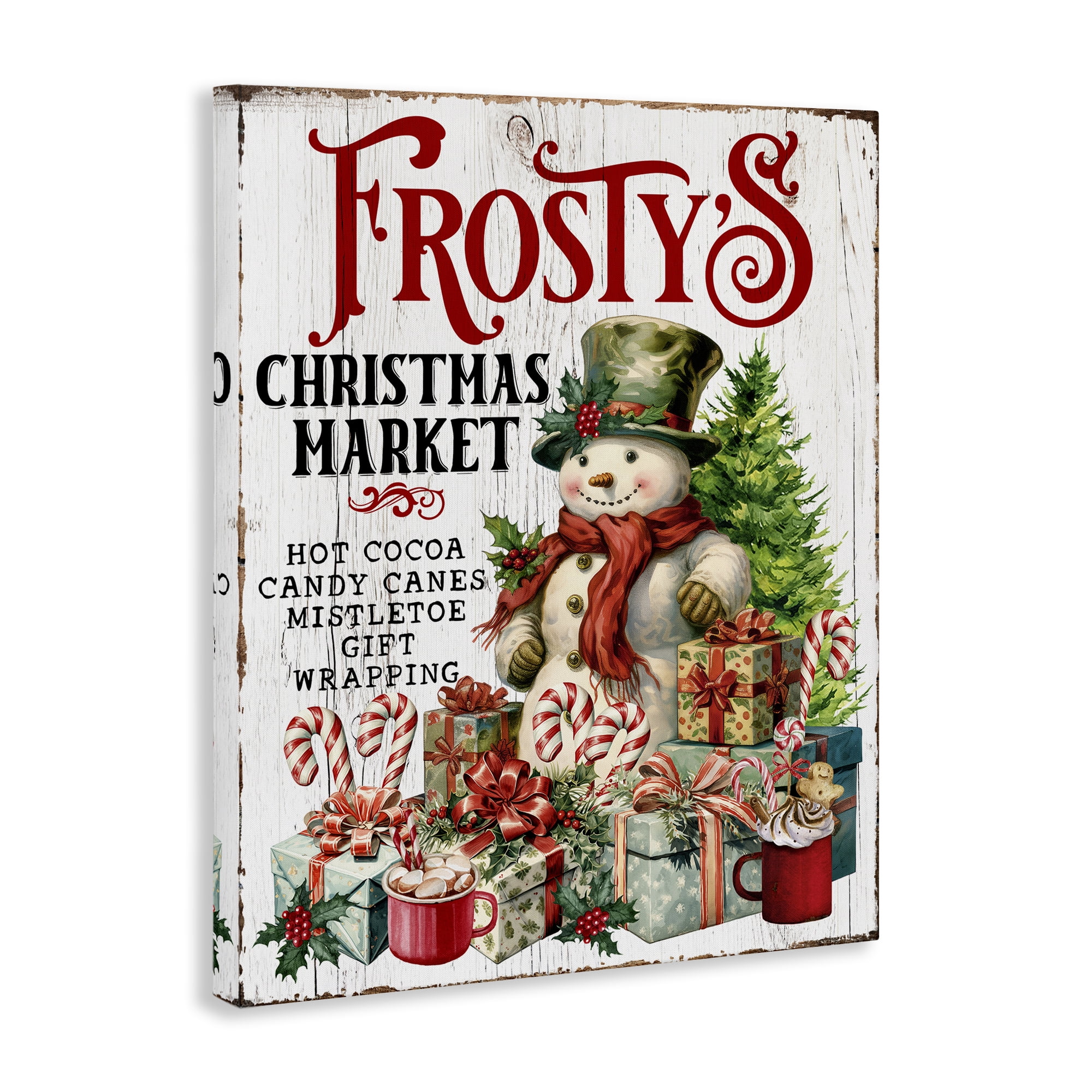 Stupell Industries Frosty's Christmas Market Holiday Painting Gallery Wrapped Canvas Art Prints Wall Art, 16 x 20