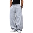 thumbnail image 2 of Domuza Men's Baggy Wide Leg Sweatpants Oversized Track Pants Drawstring Y2K Casual Trousers with Pockets Light Gray XL, 2 of 6