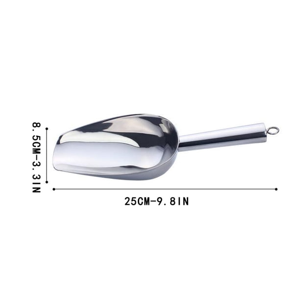 Fiudx Pala de Hielo de Acero Inoxidable, Material Grueso y Duradero, Diseño Curvo Ergonómico, Fácil de Limpiar, Versátil para Hielo, Café, Harina, Comida para Mascotas, Cocina y Bar. 6 Modelos Dispon