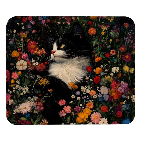 PhooArto Comfortable Mouse Pad Cute Cat Colorful Flowers Desktop Mousepad , 21 x 25 cm Mouse Mat, Non-Slip Rubber Base, Improves Speed and Precision