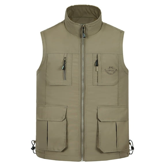 YODETEY Men'S Outdoor Vest Leisure Jacket Lightweight Vest with Zip Many Pockets Khaki 16(XXXXL)
