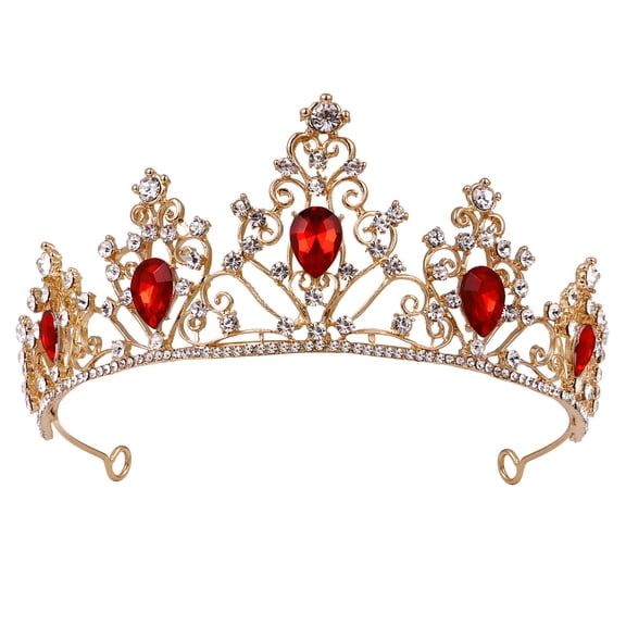 Milisten Crystal Headband Bridal Crown 1Pack Red Rhinestone Alloy 15.00X15.00X6.50CM for Women Girls Wedding Proms