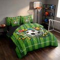 thumbnail image 2 of Manfei Sport Football King Bedding, Goal Print King Bed in a Bag, Green Gold Multicolor, Black Reversible 7pcs, 2 of 6