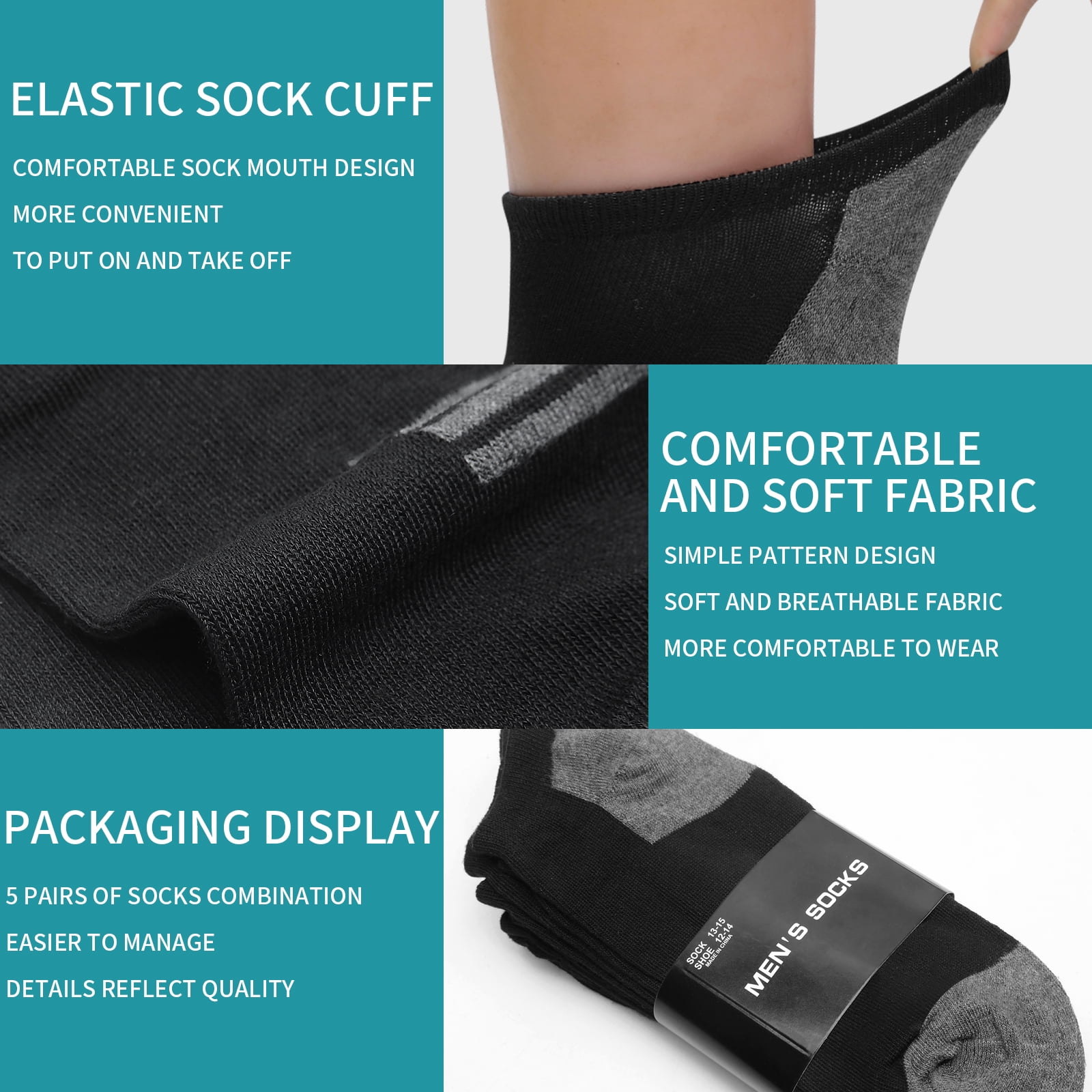 Usavemo 20 Pairs Mens Plus Size Socks Athletic Ankle Socks Casual Socks for Men Size 13-15