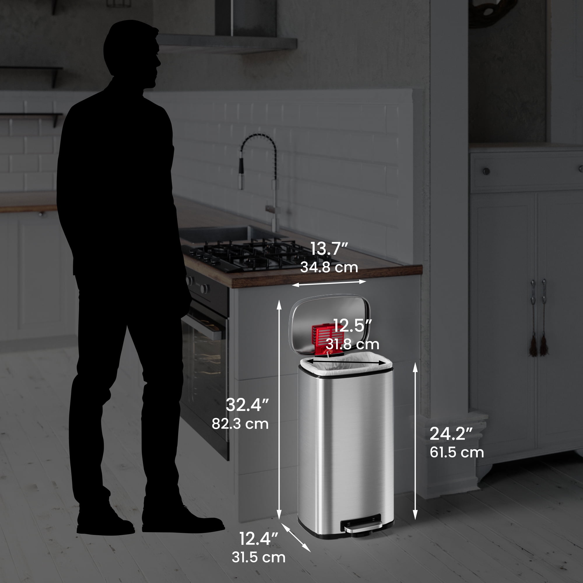 iTouchless SoftStep Stainless Steel Rectangular Step Pedal Trash Can with AbsorbX Odor Control
