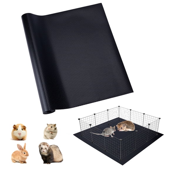 Black Washable Small Animal Cage Liner 18x197 inch Reusable Guinea Pig Bedding Cage Liner Plastic Washable Rabbit Bedding Pad Small Animal Pee Pad