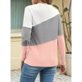 thumbnail image 2 of Women'S Color Block Tops Casual Long Sleeve Tunic Round Neck Pullover Shirts White Pink XXL, 2 of 6