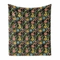 thumbnail image 1 of Botanical Soft Flannel Fleece Throw Blanket, Vintage Design Summer Flourishes Petals Buds Spring Meadow, Cozy Plush for Indoor and Outdoor Use, 50" x 70", Charcoal Grey and Multicolor, by Ambesonne, 1 of 5