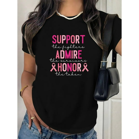 Funny Graphic Tee,Tops Has"Support,Admire&Honor"Letter Design,Casual Round Neck Regular Fit T-shirts, Size(S-5XL)