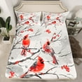 thumbnail image 2 of Manfei Merry Christmas Bed Sheets for Kids, Cartoon Robin Bird King Sheets, Jungle Leaf Plant Sheet Set, Breathable Home Decor, 4pcs, 2 of 7