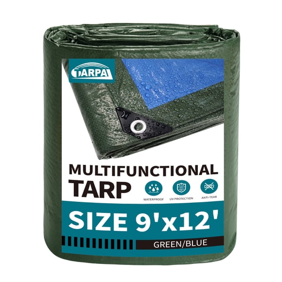 Lona Tarpal, 9 x 12 pies, verde, impermeable, ligera, de polietileno
