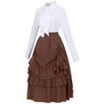 thumbnail image 4 of Juosiy Women's Vintage Steampunk Gothic Victorian Renaissance Dress Set Plus Size Lapel Ruffled Design Long Sleeve Pleated Skirts, 4 of 8