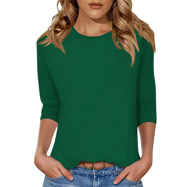 cfhntfmh Hauts à Manches 3/4 pour Femmes Col Rond Tunique Décontractée Chemises Plissées Blouse Habillée T-Shirts Basiques d'Automne