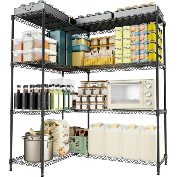 M MZG 4 Tiers Storage Shelves Load 1200LBS, Metal Shelving Wire Metal Shelving Unit Shelves for Storage Adjustable Garage Shelving for Pantry Kitchen Garage Black 15.8" D x 33.5" W x 59.5" H