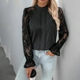 thumbnail image 2 of Women's Floral Lace Tops Ruffled Long Sleeve Mock Neck Dressy Casual Blouses Elegant Business Shirts (XL, Black), 2 of 7