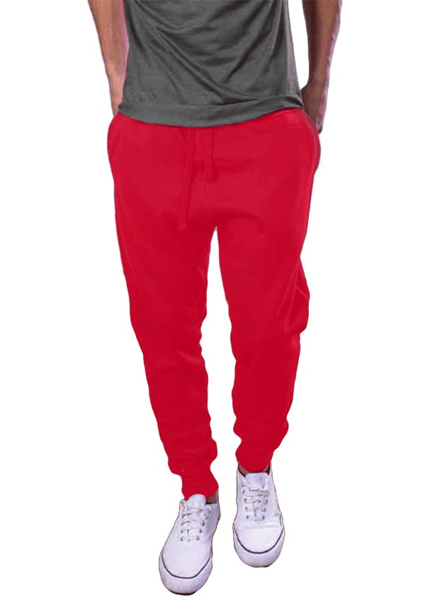 Mens Active Fleece Jogger Pants Red Jogging Urban Basic Tapered fit ...