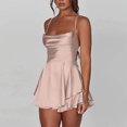 thumbnail image 3 of Women's Sexy Backless Satin Mini Dress Layered Ruffle Hem Tie Back Graduation Dress, 3 of 9