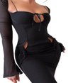 thumbnail image 4 of Women Summer Midi Dress Long Sleeve Cutout Wrapped Drawstring Dress, 4 of 9